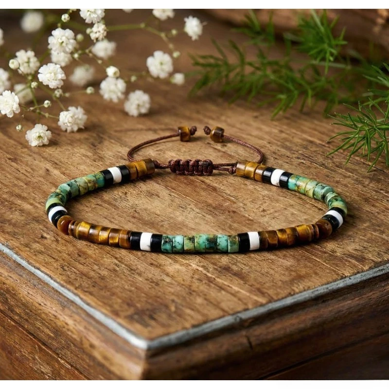 4mm Adjustable Turquoise Obsidian Tiger Eye Minimalist Delicate Triple-Protection Bracelet + Gift Pouch