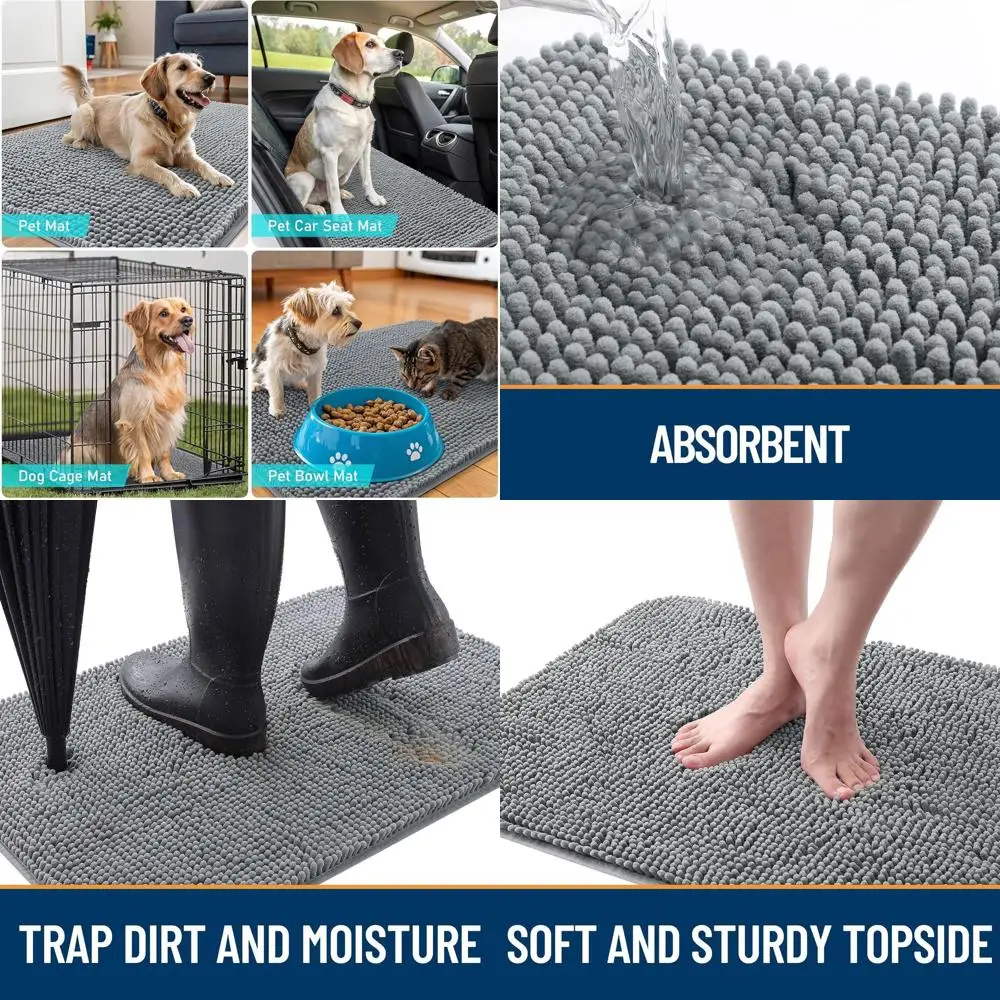 

48x30 Grey Dog Door Mat - Non-Slip, Absorbent, Quick-Dry for Muddy Paws