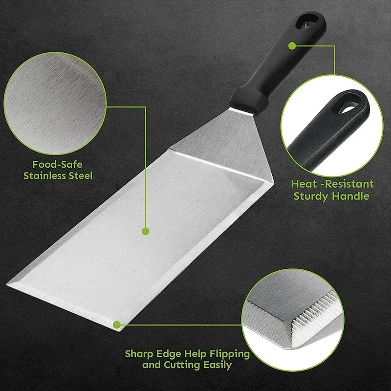 Stainless Steel Grill Spatula with Cutting Edges, Pancake Burger Turner Flipper Scraper - Kitchen Griddle Accessories