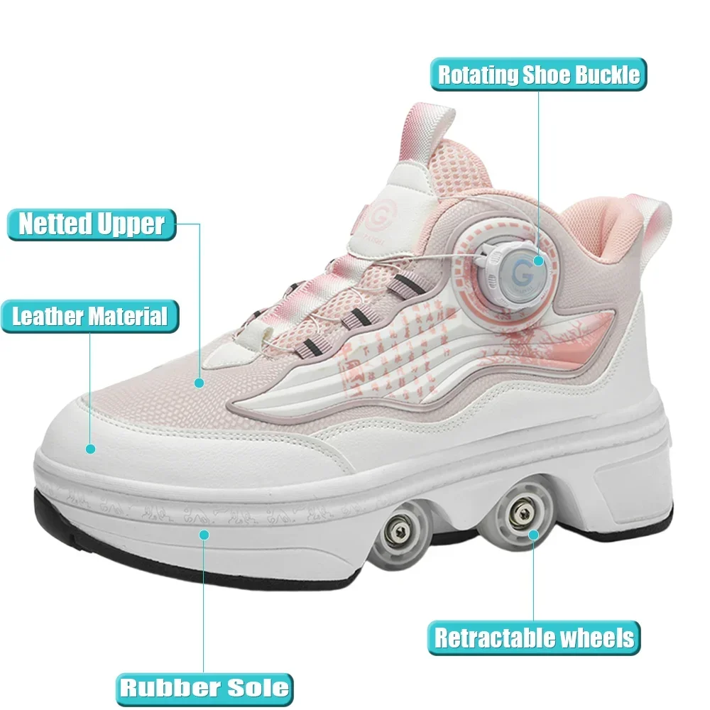 Children's Racing 4 Wheel Roller Skates Shoes For Boys Girls Fashion Automatic Sneakers With Wheels Unisex Skating Sports Shoes