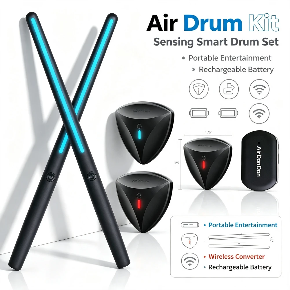 Portable Air Drum Set Air Drum Foot Sensor Bluetooth-Compatible Electronic Drum Set Realistic Effect for Beginners Professionals