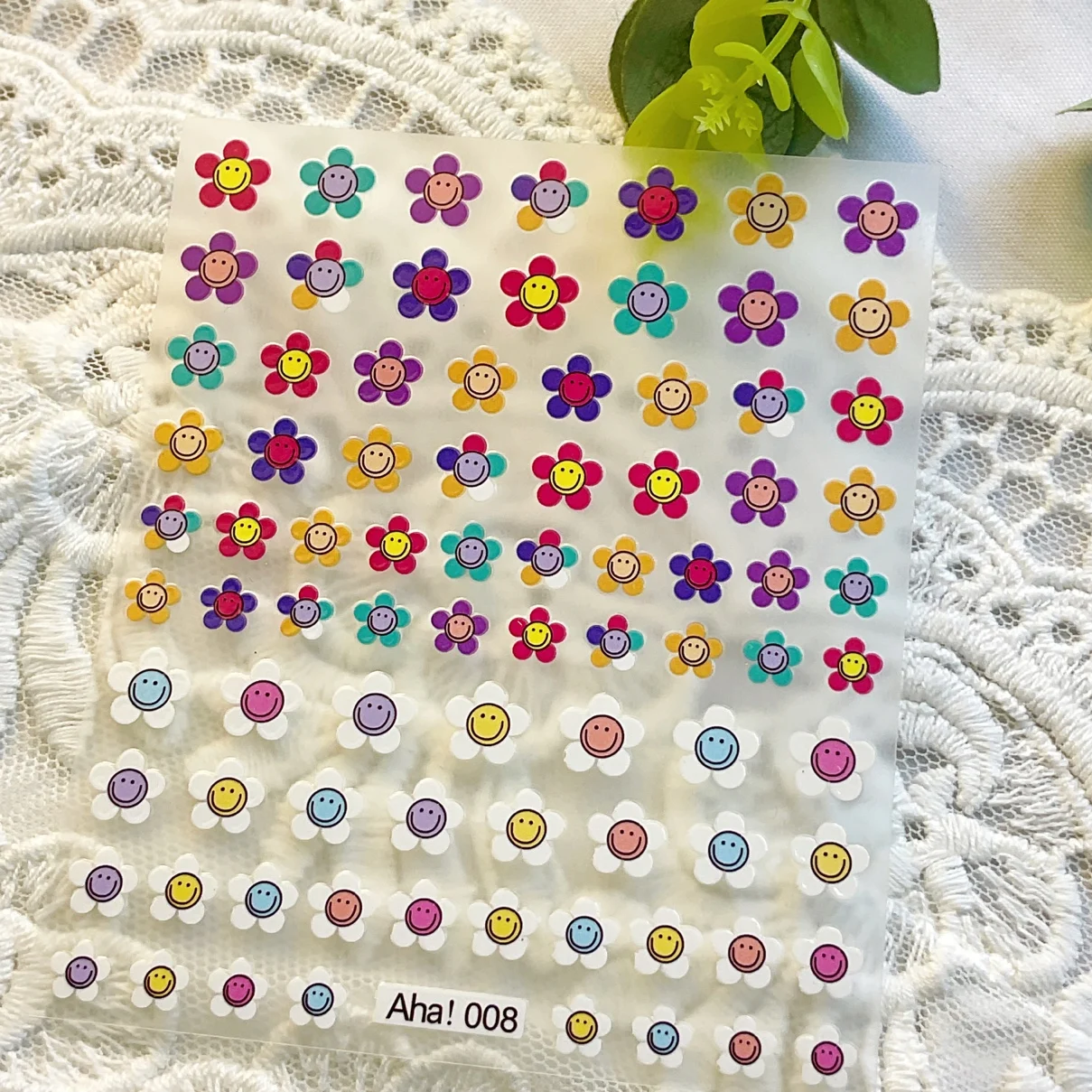 1 sheet cartoon colorful smiley face flower nail decoration Decal nail art back adhesive sticker