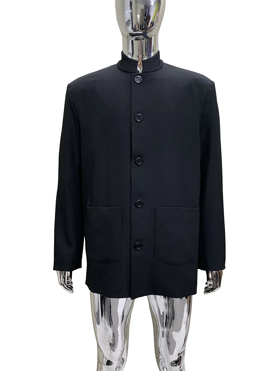 

Spring Autumn Black Blazers for Men Mandarin Collar Elegant Chic Stylish Luxury Designer Chinese Style Fashion Clothes 2025