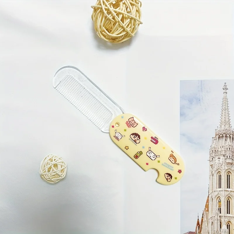 1pc  Comb Set Cartoon Folding Mirror, Mini Portable Pocket Size, ABS Plastic Handle, Plastic Bristle, for Normal Hair