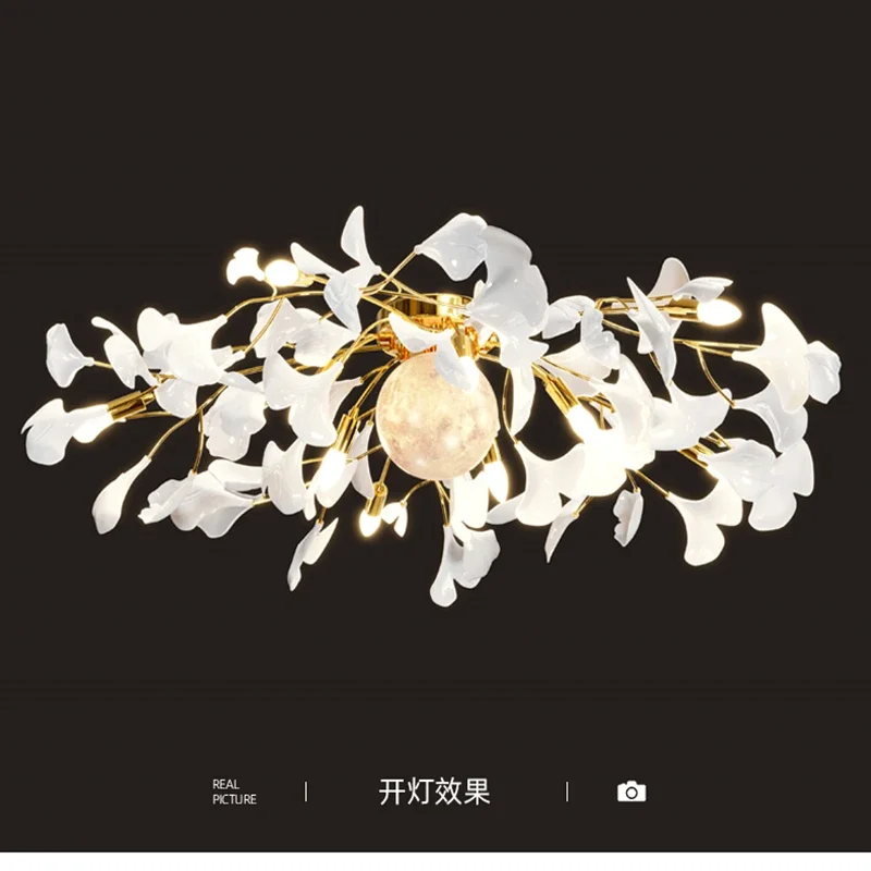 Nordic Ginkgo Leaf Ceiling Lamp Moon Gold White Ceiling Acrylic Led  for Living Room Hallway Bedroom Decor Ceiling Light