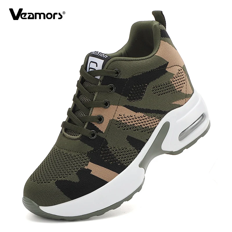 

Fashion Platform Shoes Women Breathable Knitted Walking Footwear Air-cushion Inner Height-increasing Casual Sneakers for Travel
