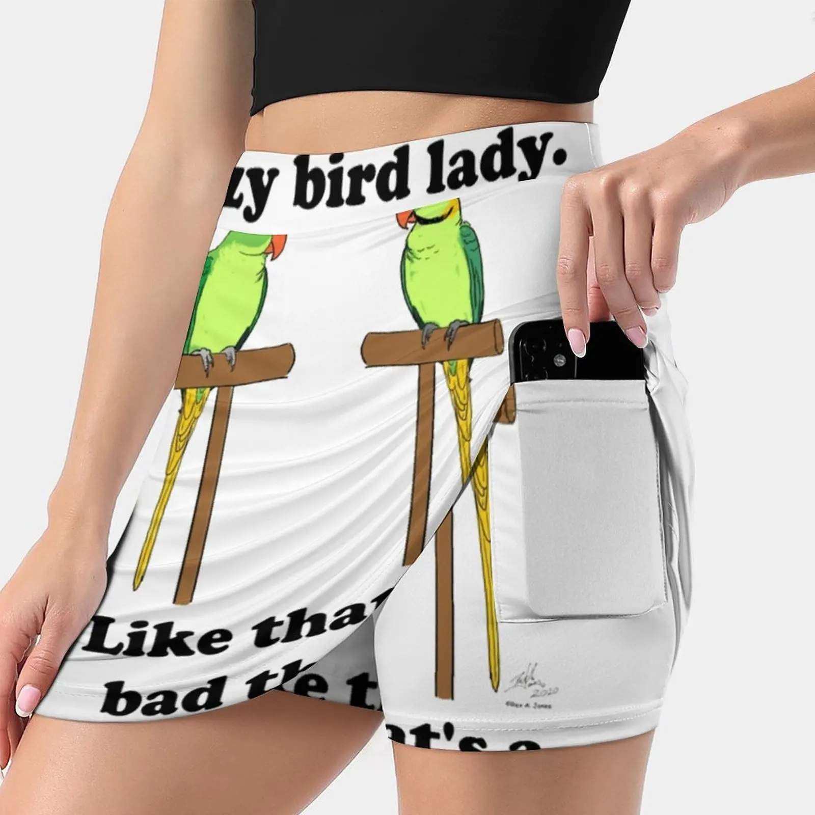 

Crazy Bird Lady With Indian Ring Neck Parrots New Women Skirts Double-Layer Printed Short Dress Mini Sport Skirt Crazy Bird