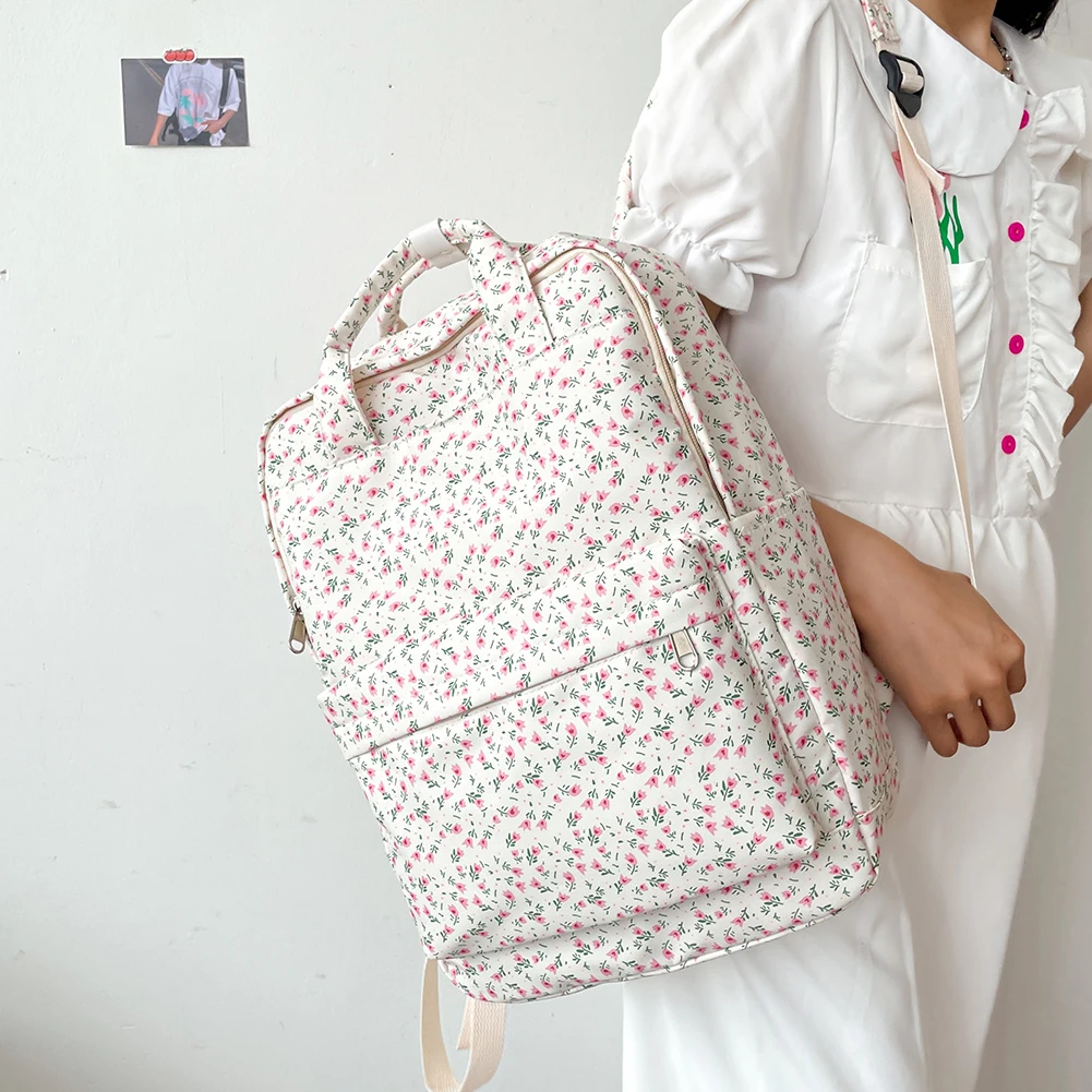

Женский студенческий рюкзак большой емкости, холст с цветочной книгой, школьный рюкзак с регулируемым ремешком, студенческая повседневная сумка