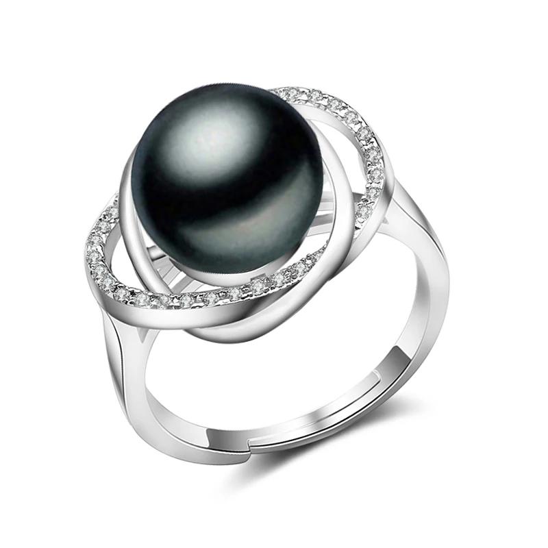 

Real Freshwater Black Pearl Ring Women,Natural Cultured Adjustable Pearl Ring 925 Silver Wife Mother Engagement Gift White Pink