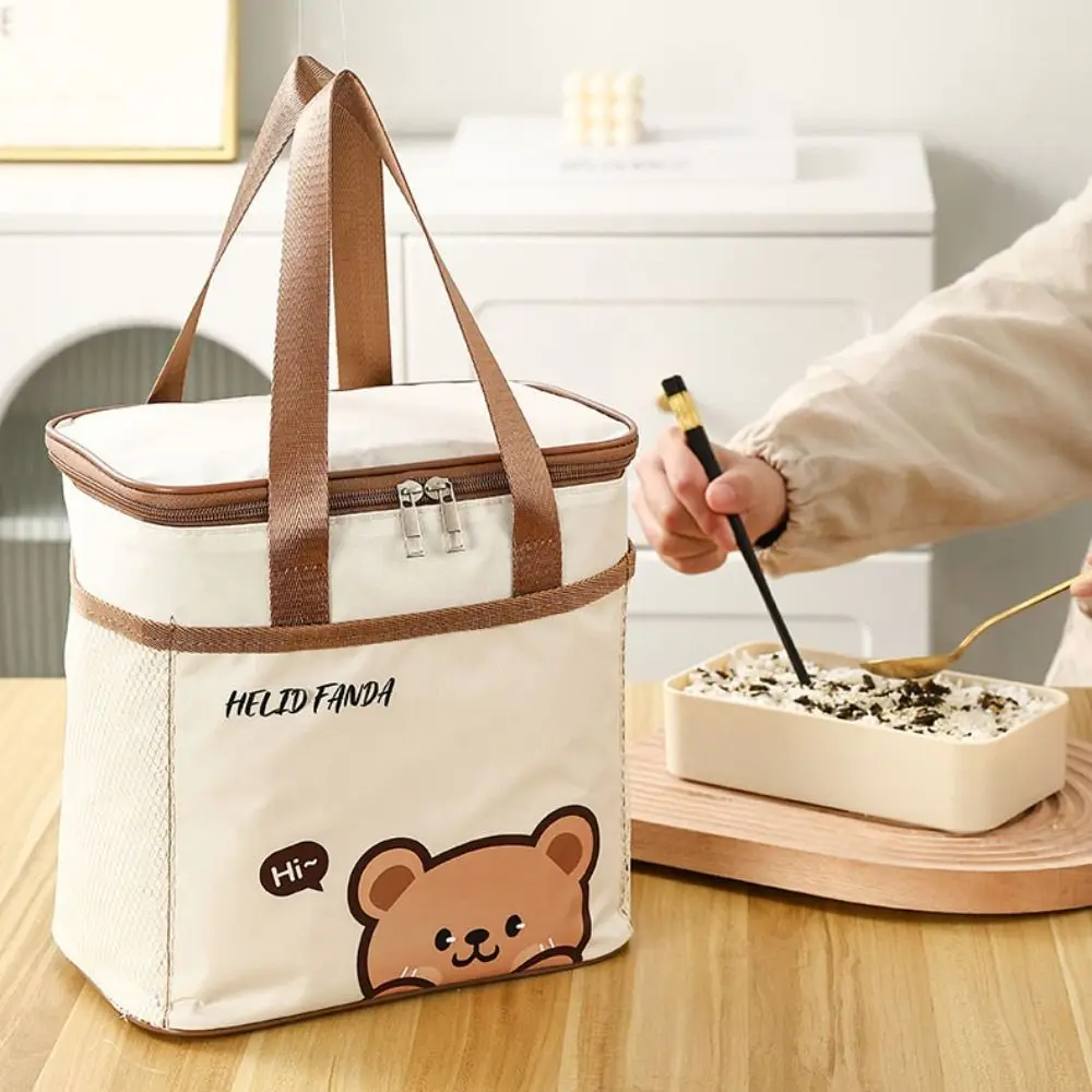 

Fashion Cute Bear Lunch Box Storage Bag Aluminum foil Thickened Food Thermal Bag Waterproof Oxford Portable Ice Pack Picnic