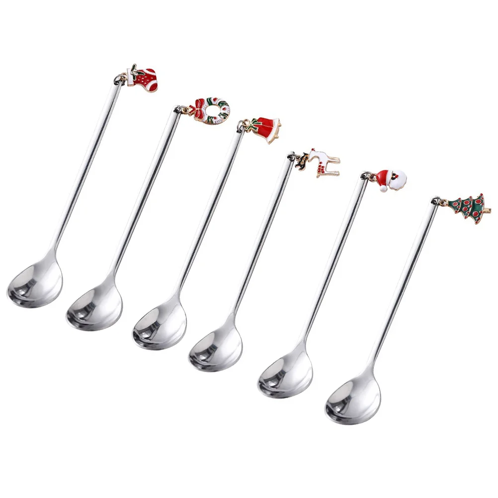 

6 Pcs Tablespoon Christmas Baby Spoons Coffee Stirring Stainless Steel Stirrers Cup