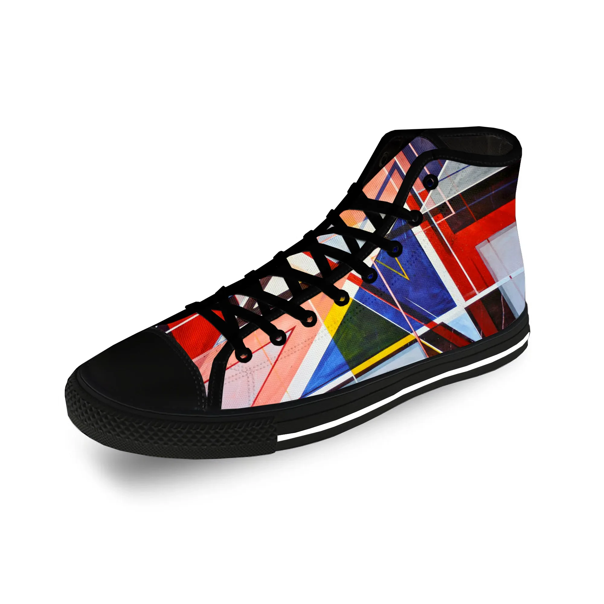 Multicolor Geometry Color Casual Cloth Fashion 3D Print High Top Canvas Shoes Men Women Lightweight Breathable Sneakers