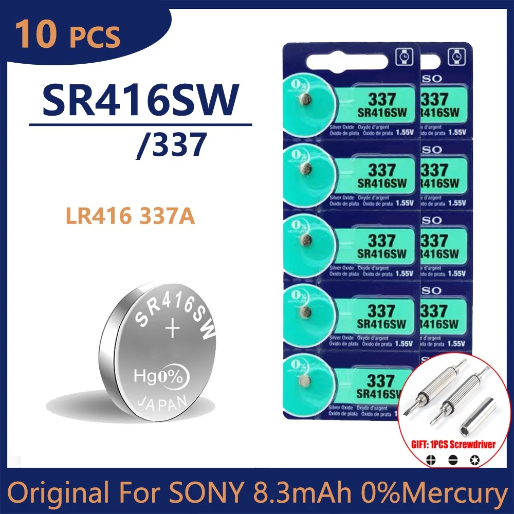 

10pcs 337 Original For SONY SR416SW button battery watch battery coin cell batteries 623 D337 SP337 1.55V Individual packaging