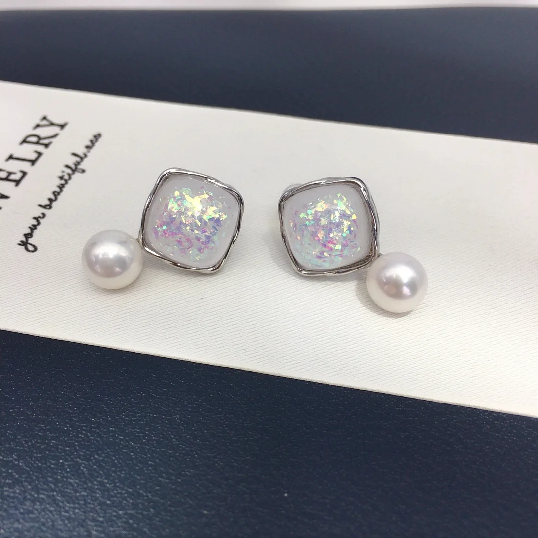 huge AAAA 10-11mm 9-10mm 11-12mm 12-13mm Japan akoya white round Pearl  Earrings 925s Square style yellow, silver, and silver