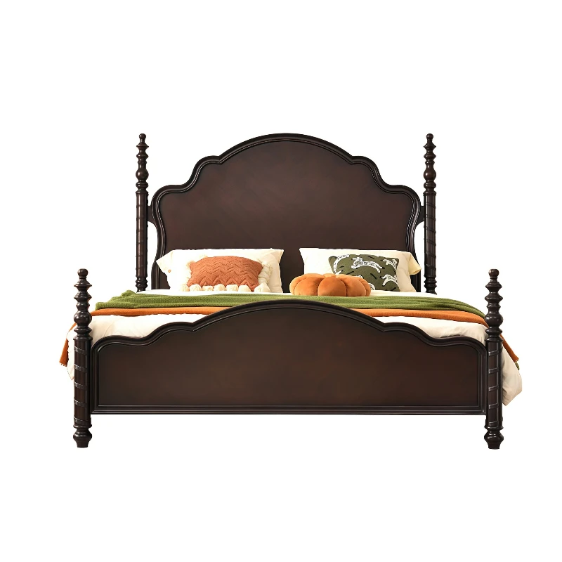 

French retro medieval solid wood bed, modern simple double bed
