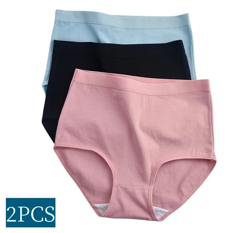 2Pcs/Lot Seamless Underwear Cotton Panties Women Plus Size Pantys High Waist Brief Solid Color Female Underpants Sexy Lingeries