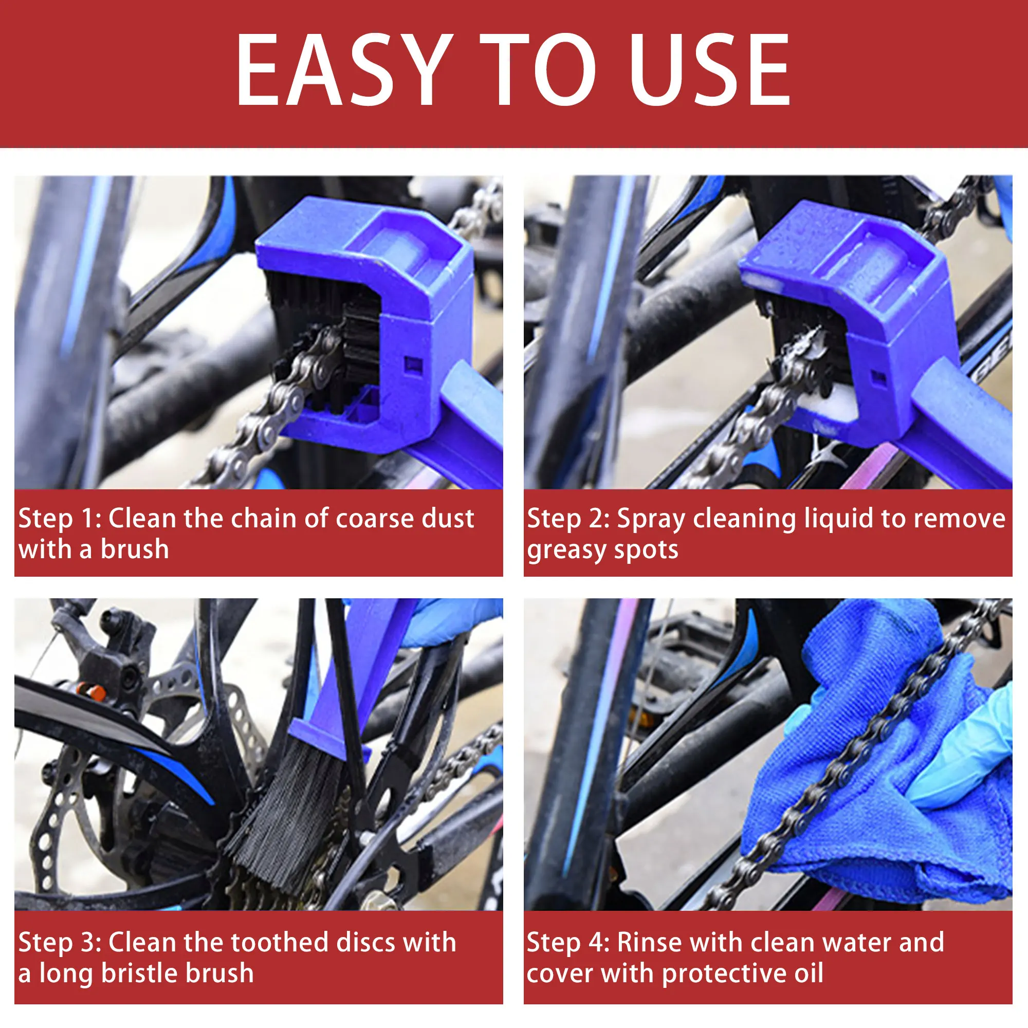 Bike Chain Cleaner, Bike Cleaning Kit, Chain Cleaner for Cycling, Suitable for Mountain Bike, Road Bike, BMX for Drivetrain
