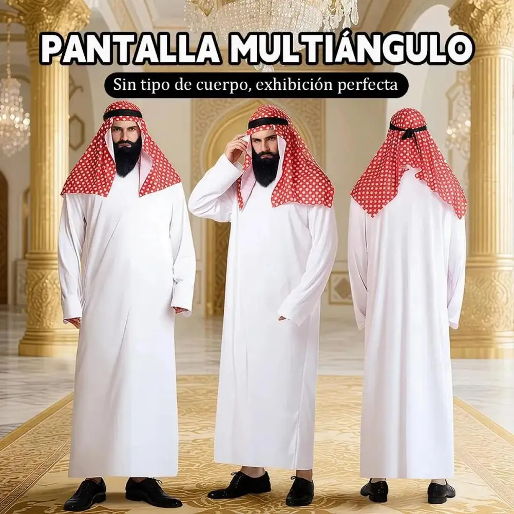 Męska odzież sceniczna dla dorosłych, arabski książę, biała arabska suknia sceniczna, czerwona chusta na głowę, styl Dubai, zachodnia odzież na imprezy handlowe.