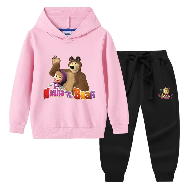 أطقم سراويل بغطاء للرأس للأطفال من Mashas and Bear أنيمي كوسبلاي للأولاد والبنات بلوزات قطنية للأطفال بلوفرات كاواي هدايا علوية