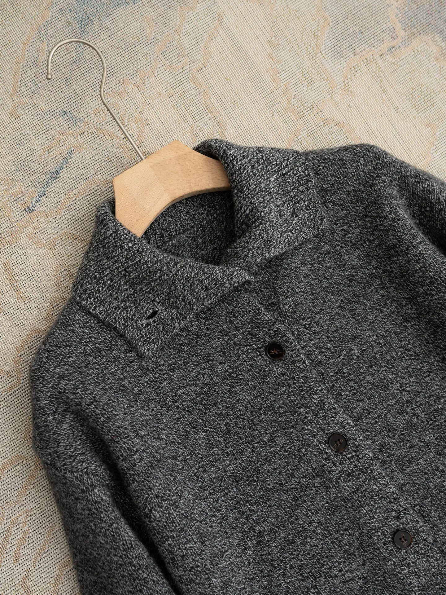 100% pure cashmere cardigan women's loose autumn and winter side-breasted sweater coat semi-high neck sweater Joker