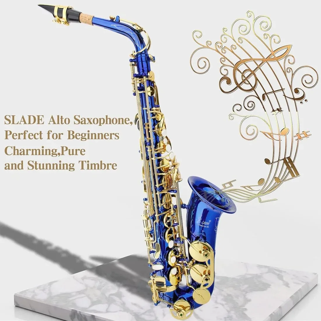SLADE E Flat Blue Alto Saxophone Brass Body Carved Abalone Shell Professional Wind Instrument Saxophone Set for Beginner Adult