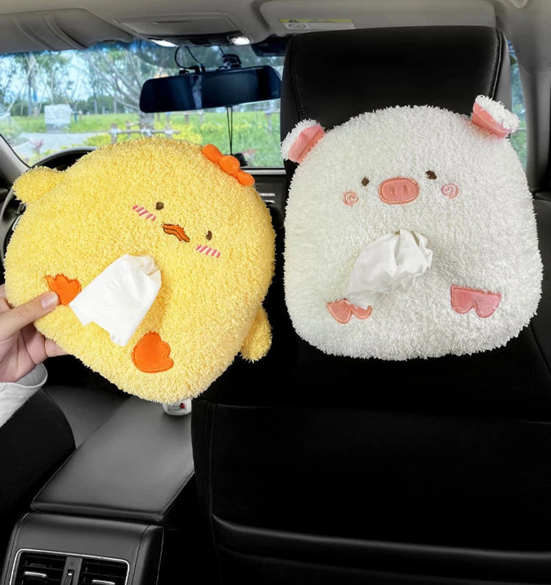 

Cute Tissue Box Holder Cartoon Bear Short Plush Tissue Case Cover for Car Seat Back Auto Decorations Papers Bag Dispenser Gifts