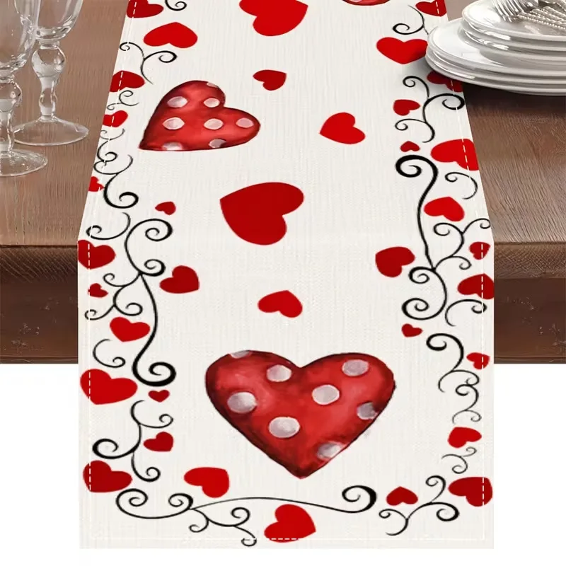 Romantic heart-shaped linen table runneset, custom-made bed runner