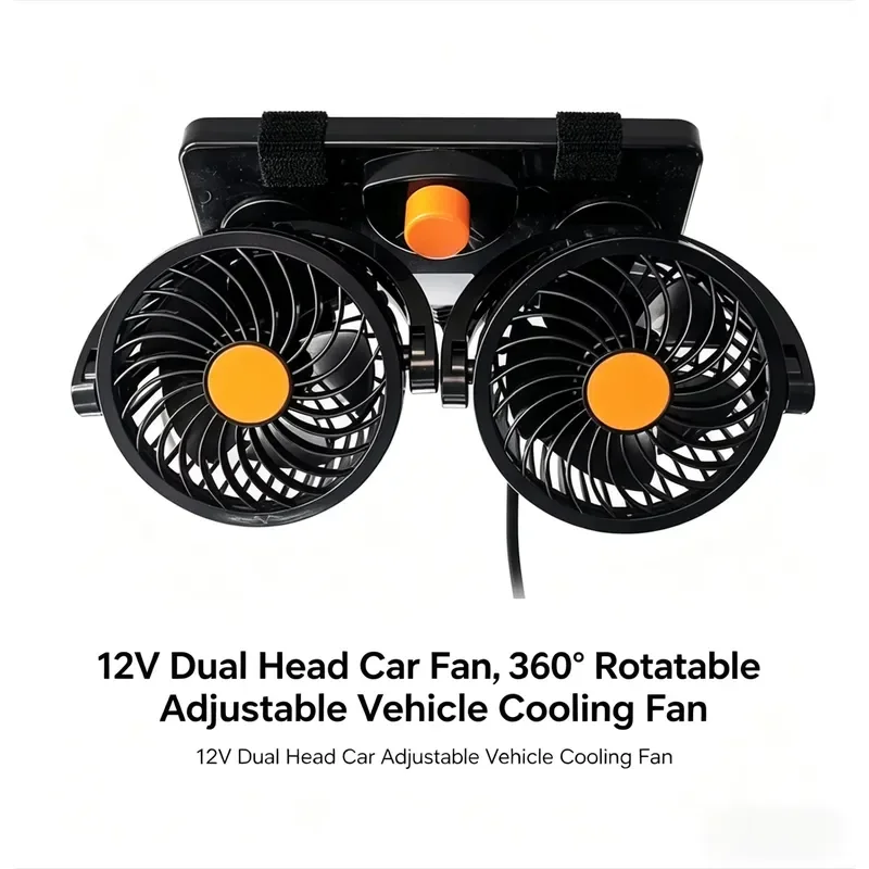 12V/24V Dual Head Ceiling Mounted Car Fan, Strong Wind Cooling for Truck & Electric Vehicle