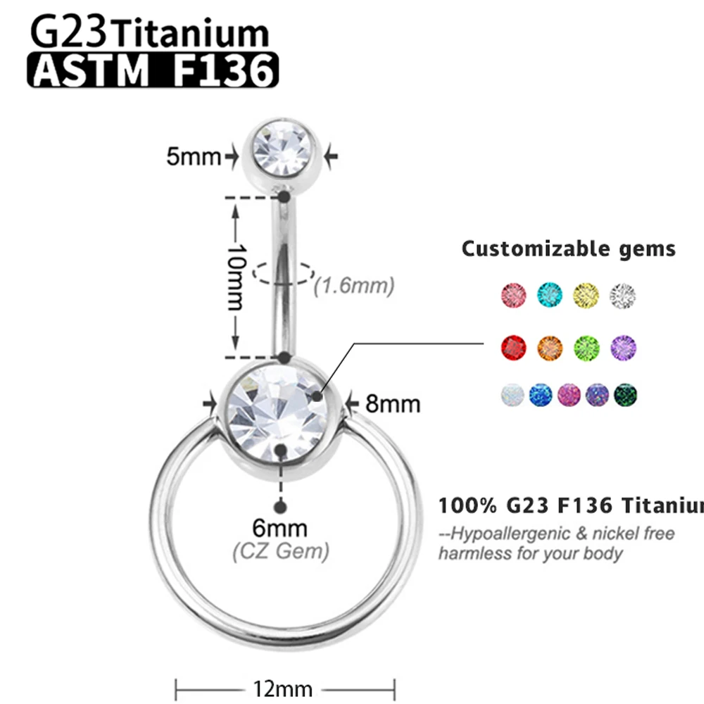 G23 Titanium Sexy Belly Button Ring Piercing Jewelry Navel Ring For Women F136 Double Bezel Setting Delicate Zircon Opal