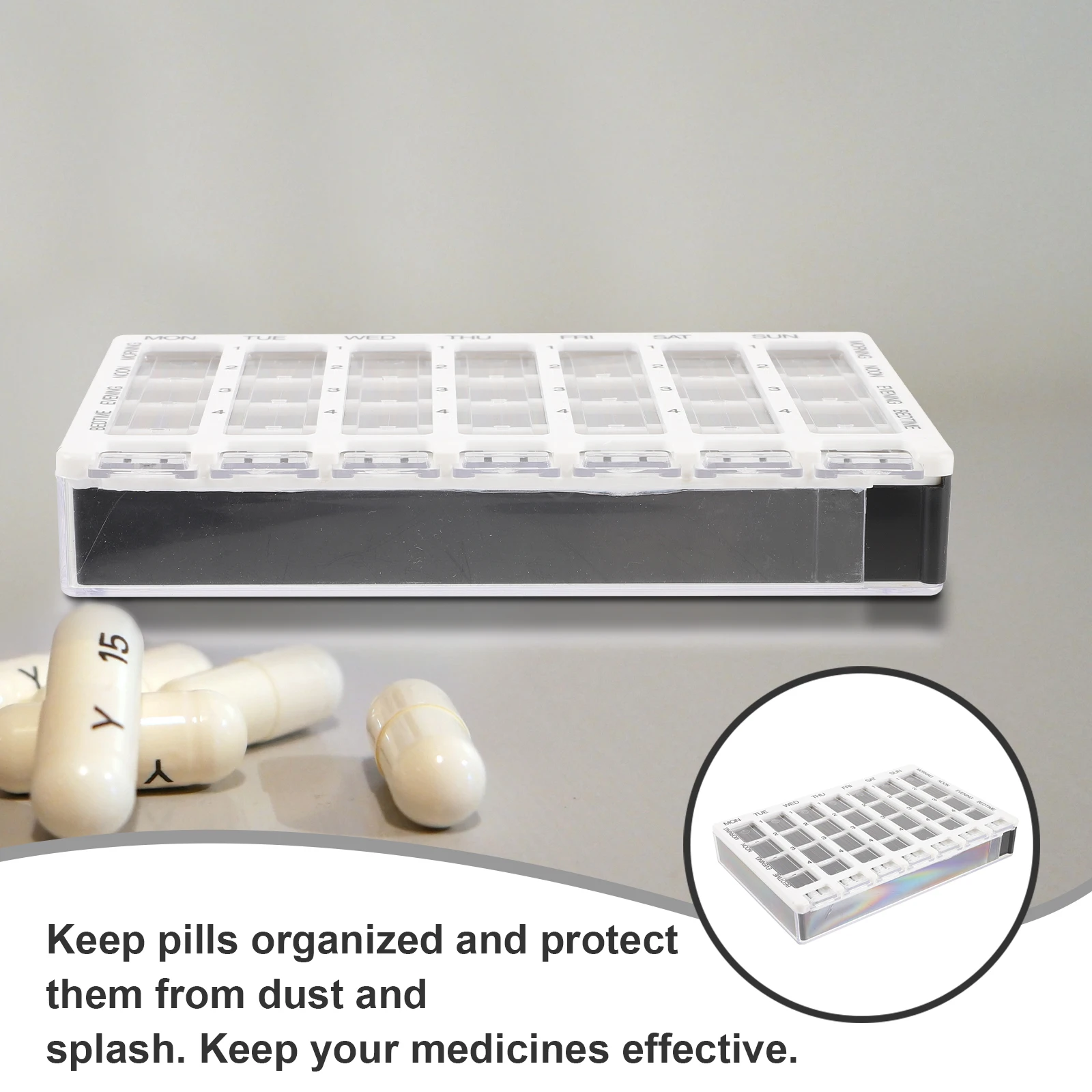 1pc Plastic Pill Storage box 28 Grids Pill Storage Box Pills Vitamins Organizer Weekly Medicine Storage Case