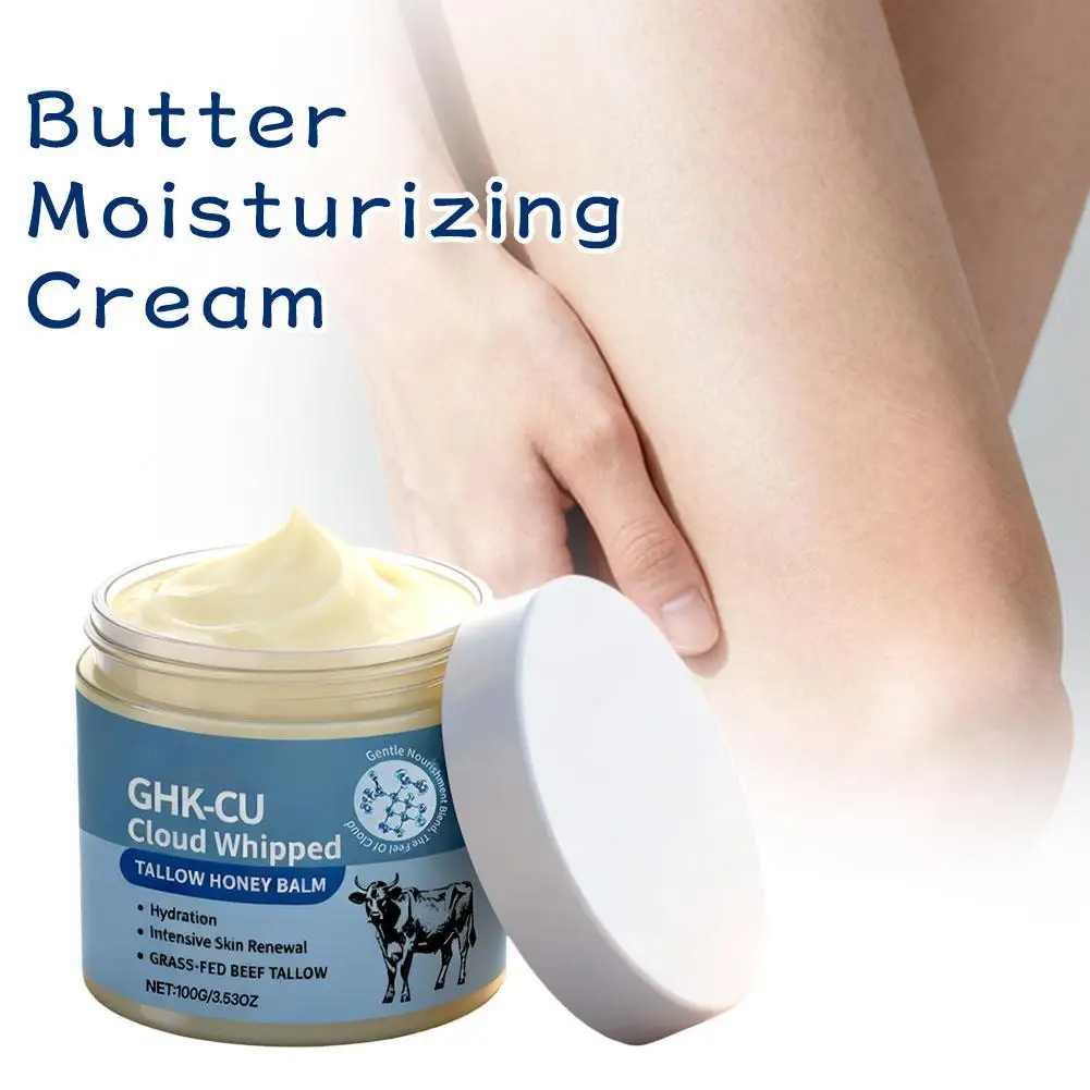

100g Grass-Fed Beef Tallow Honey Moisturizer GHK-CU Copper Peptide Cloud Whipped Gentle Renewal Hydrating Face Body Balm