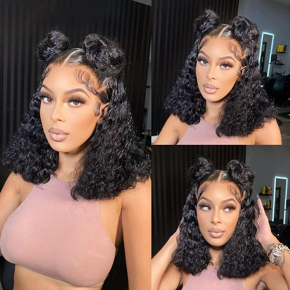 

Deep Bob Wig 4x4 HD Lace Front Wigs 200% Density Pre Plucked Bleached Knots Deep Wave Lace Wig For Black Women Glueless Wigs