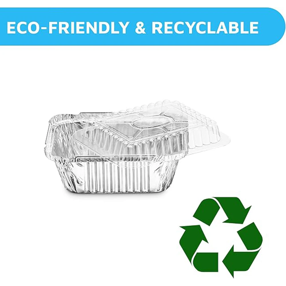 Disposable Aluminum Foil Takeaway Pans with Clear Lids, Strong Seal for Freshness, Spill Resistance, Eco-Friendly, Recyclable