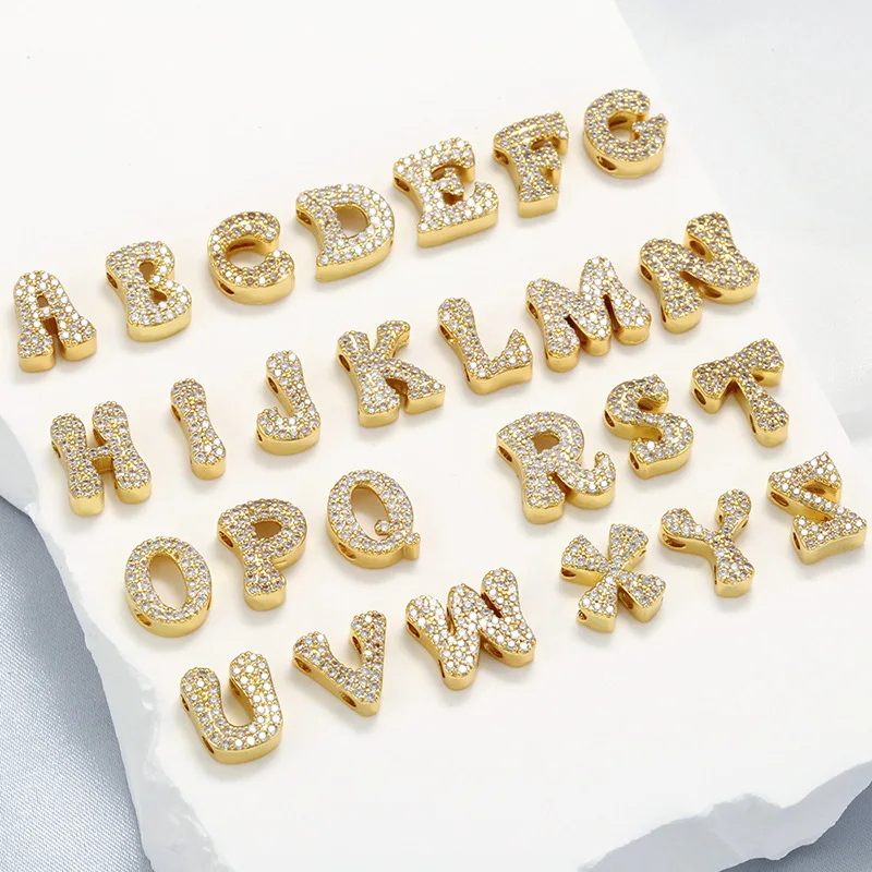 26 pcs/set Vintage Copper Zircon Name Initial Letter ABC Pendant Women Men Trendy Gold Color CZ Alphabet Charm