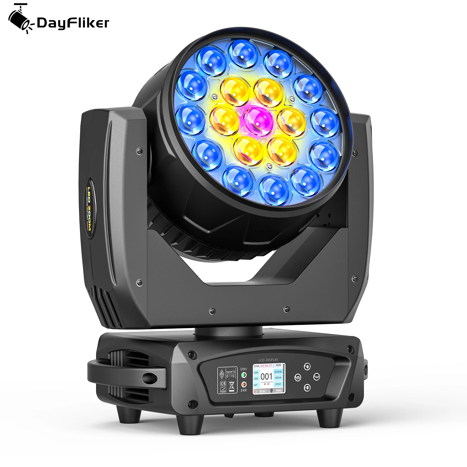 

DayFlicker 19*20W Moving Head Light Stage Lighting Effect DMX 512 16/24CH Control Channel for DJ Disco Nightclub KTV Bar Theater