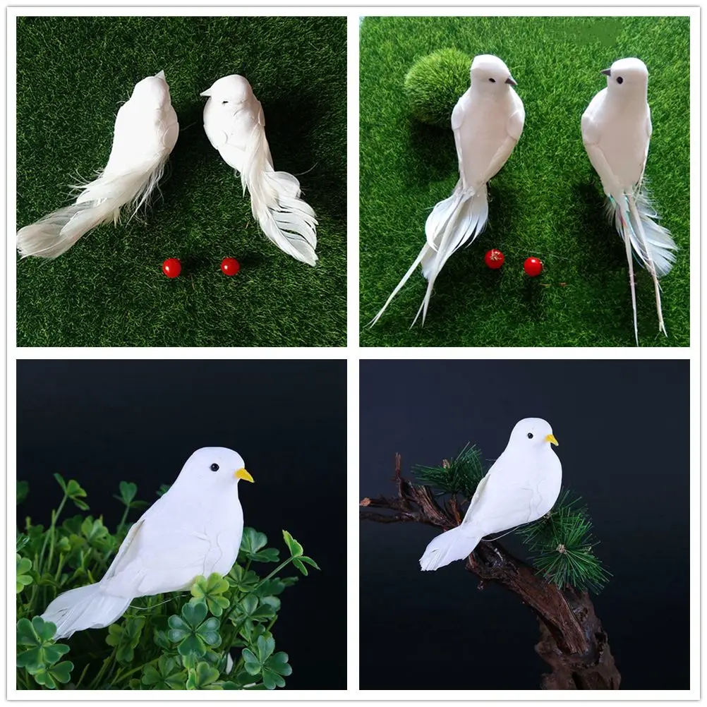 Garden Decor Artificial Foam White Feather Fake Dove Emulation Dove Long tail white dove Mini White Bird