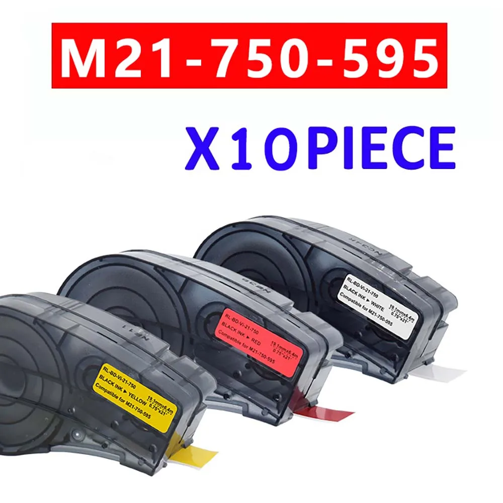 10Pack Replacement 0.75'' 6.4m Vinyl M21-750-595 Label Tape Cintas for Use in Brady BMP21 Plus Lab Handheld Ribbon
