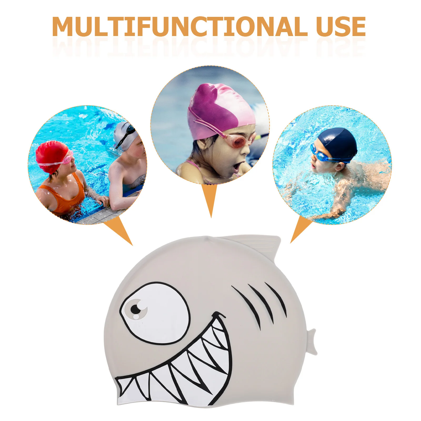 قبعة سباحة من السيليكون، نمط قرش لطيف، قبعة سباحة مقاومة للماء، قبعة استحمام، قبعة سباحة كرتونية للشباب