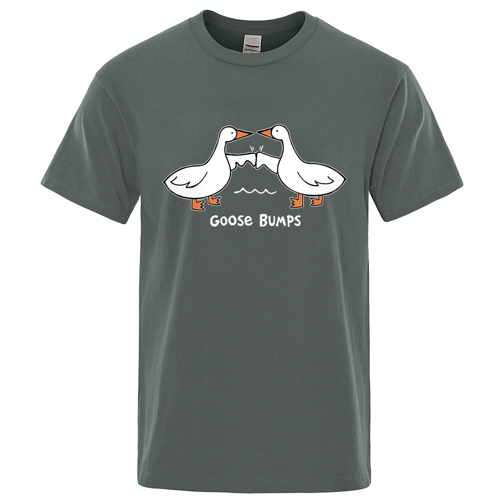 

2 Goose Bumps White Duck Print Male Clothes High Quality Oversize T-Shirts Breathable T-Shirt Hip Hop Cotton Tees Street Couple