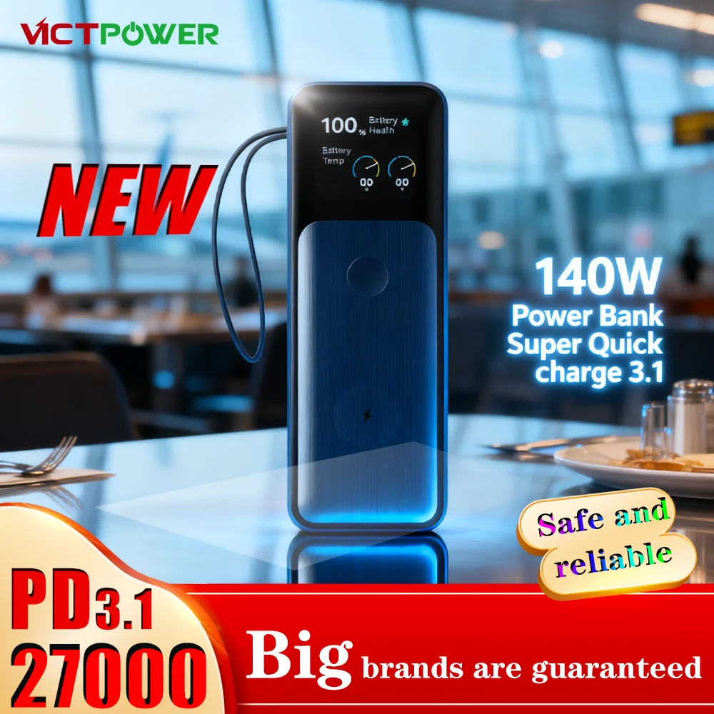 

Victpower 27000mAh PD3.1 USB - C Power Bank 140W Fast Charging Portable External Battery for MacBook/Dell/Xiaomi Laptop & phone