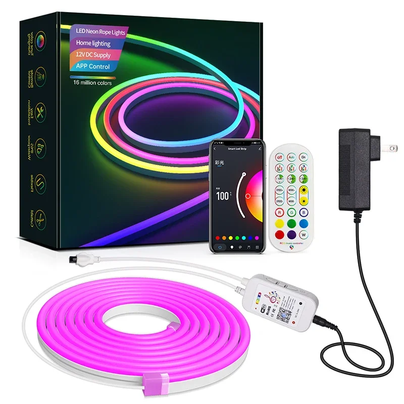 

LED Flexible Neon Strip DC12V 3m RGB Bar with Bluetooth Wifi Smart Control Full Color for DIY Wall Game Room TV Music Sync Kit