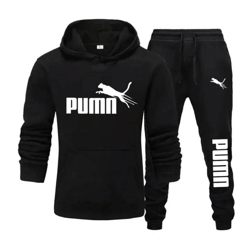 Autumn Winter Men Two Piece Tracksuit Hooded Pullover Jogger Pants Street Daily Fitness Casual Outfit