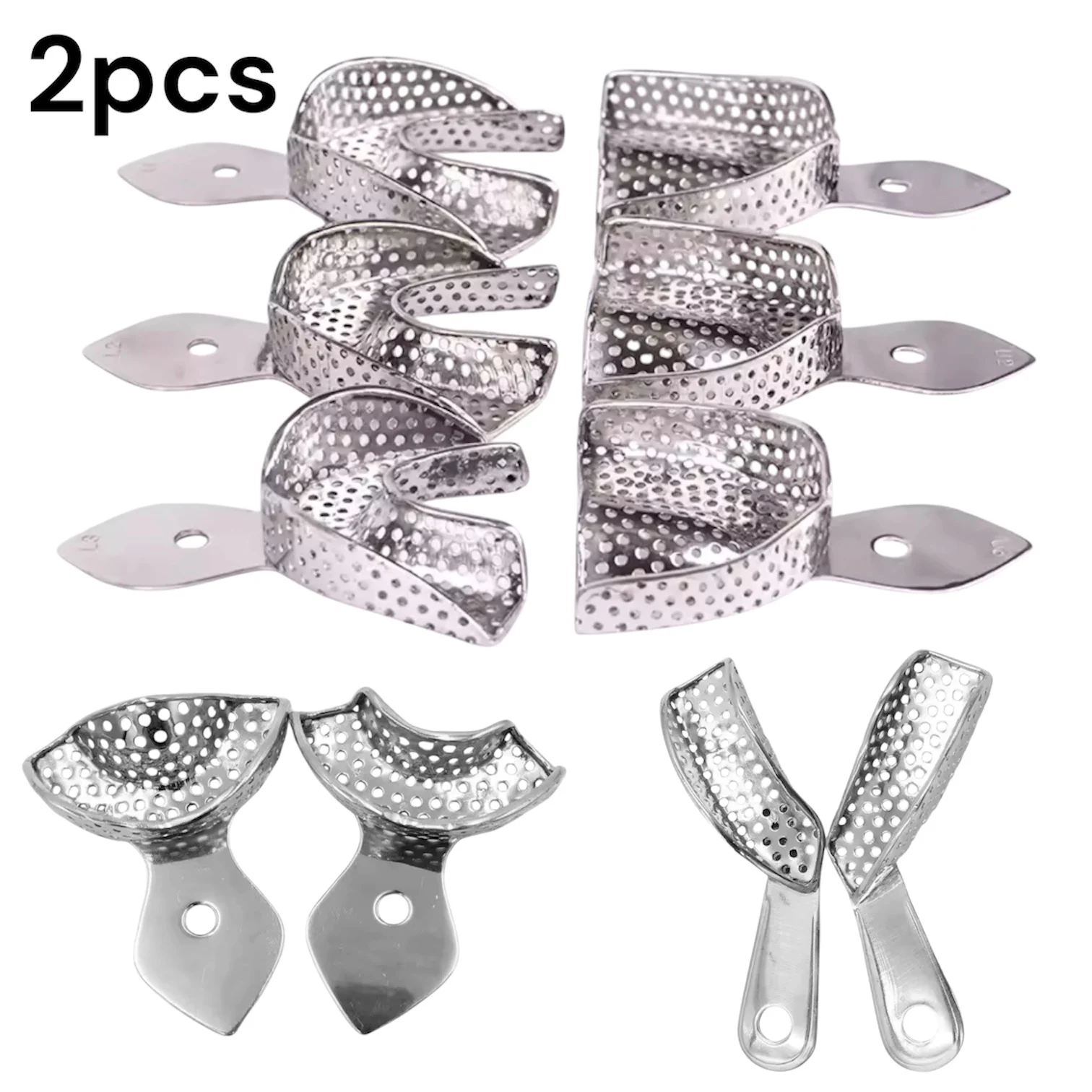 DENILK Lot de 2 paquets de porte-empreintes dentaires en acier inoxydable (tailles L/M/S) pour empreintes supérieures et inférieures – Équipement de laboratoire dentaire pour dentistes