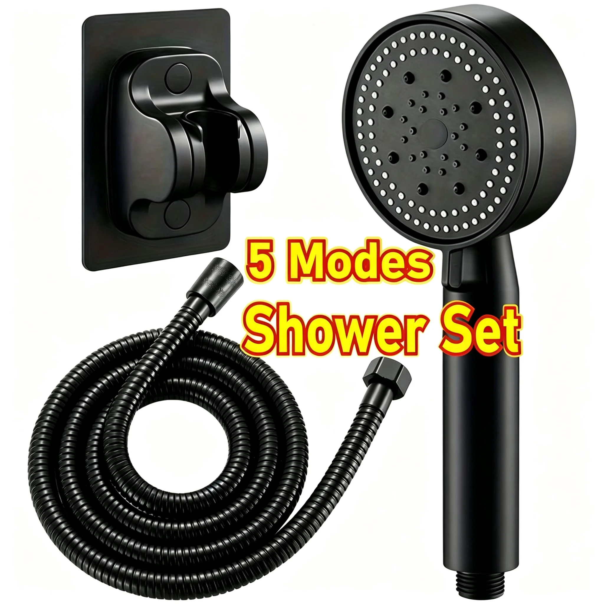 High-Pressure Handheld Shower Plastic Set System 5 Adjustable Water Flow Modes Showers for Bathroom Fixtures and Accessories