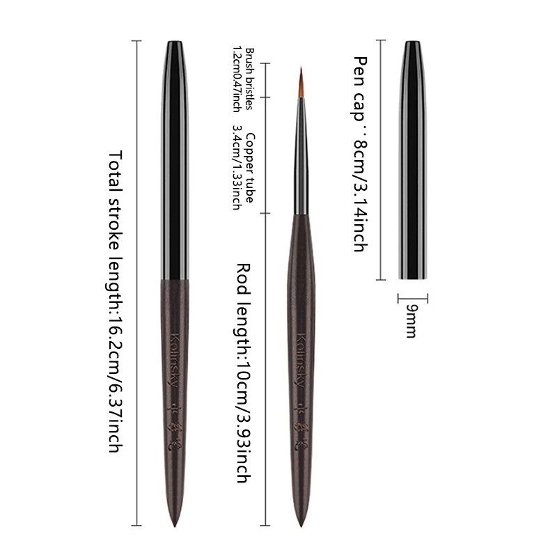 Rosewood Handle Sable Hair Nail Art Watercolor Brush, Professional Blending & Liner Pen for Manicure Detail Painting