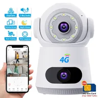 4G Camera With Sim Card 8MP 4K Dual Lens Dual Screen Two-Way Audio Indoor Baby Monitor IP Camera CCTV Surveillance Home Security