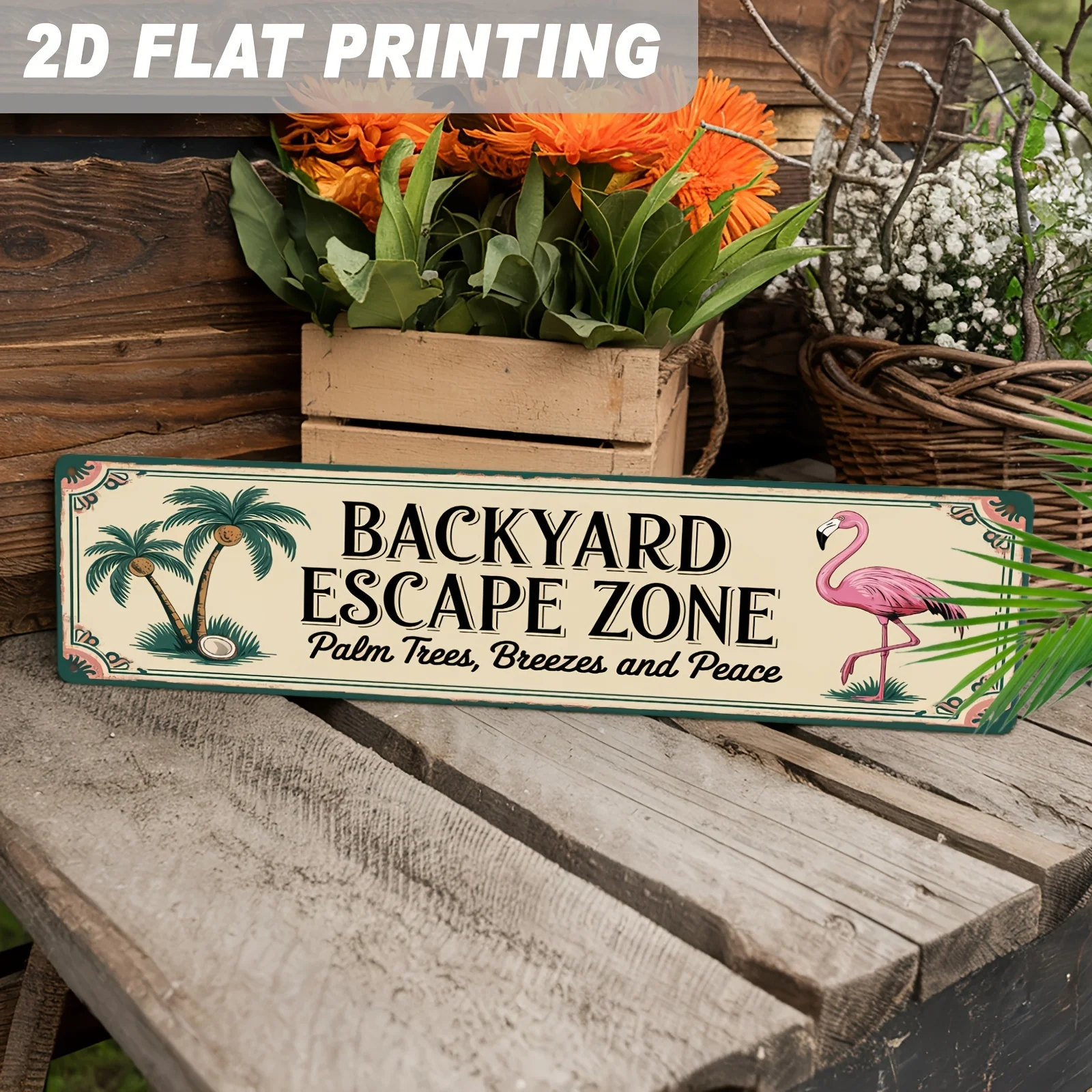 1pc Backyard Escape Zone Palm Trees, Breezes And Peace Metal Sign Tropical Paradise Wall Hanging Vintage Decor for Patio