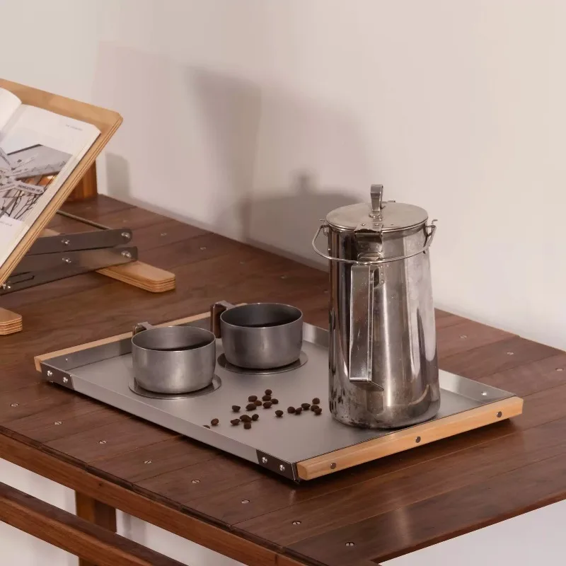 Solid Wood Stainless Steel Serving Tray Lightweight Aluminum Base Durable Storage Plate Corrosion Resistant Home Kitchen Tool