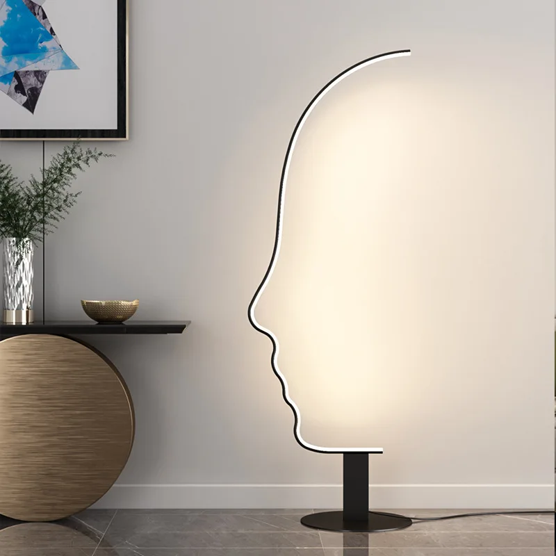 

Creative Personality Aluminum Acrylic Indoor Decorative Home Hotel Villa Face Art Shape Vertical Floor Lamp