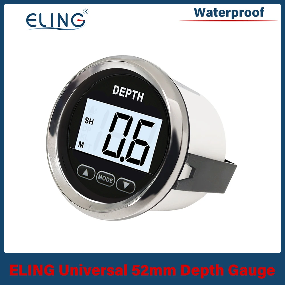 ELING Boat 52mm Digital Depth Gauge Depth Indication Range Approx. 100m/110yd with Transducer and White Backlight for Yachts